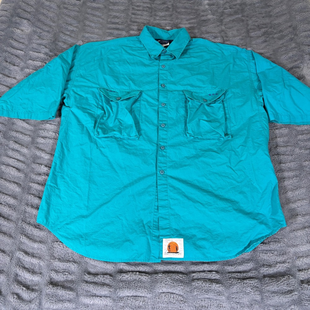 Columbia Bonefish Flats Fishing Shirt Mens XL Teal Short Sleeve Vented Cotton